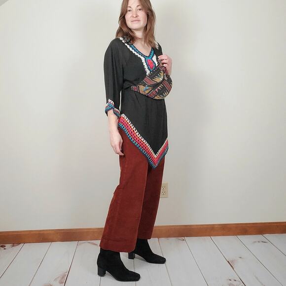 Forever 21 Embroidered Fanny Pack Belt Bag Black Tan Multi - Picture 4 of 13